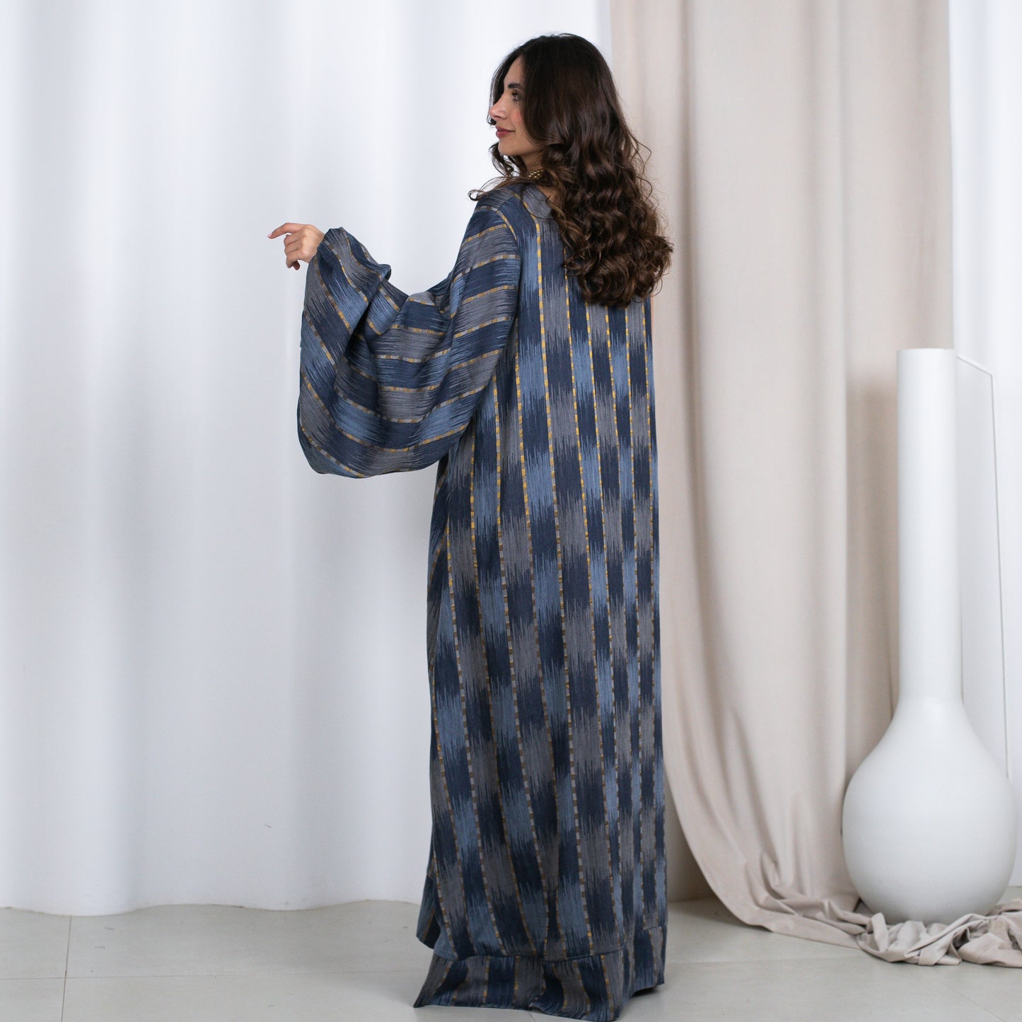 Half Bubble Sleeve Kaftan Blue