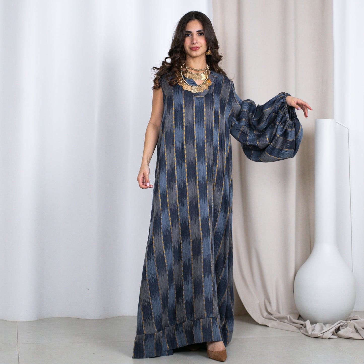 Half Bubble Sleeve Kaftan Blue